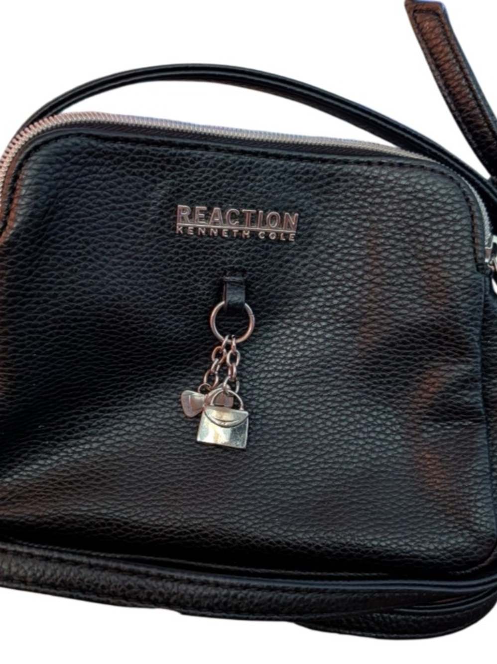Kenneth Cole Reaction Black Faux Leather Pebbled Crossbody with Charm